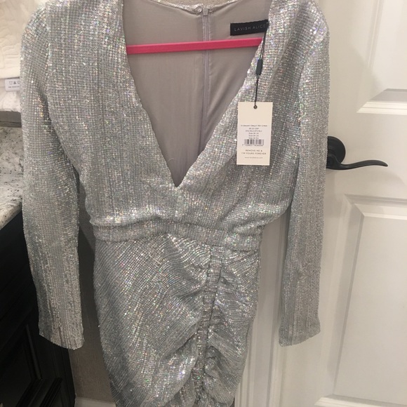 silver iridescent sequin mini dress